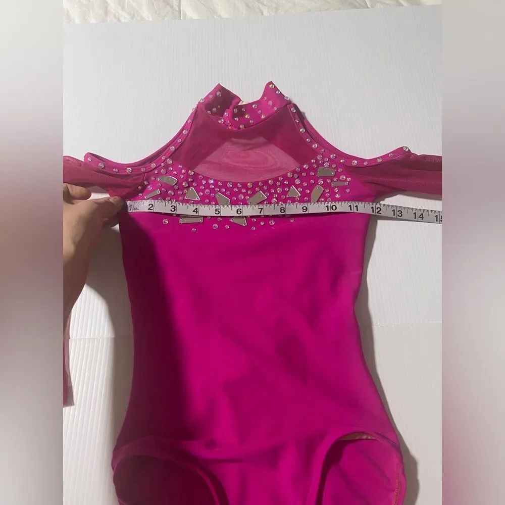 Custom contemporary lyrical solo illusion hot pink Dance Costume 2 piece MC